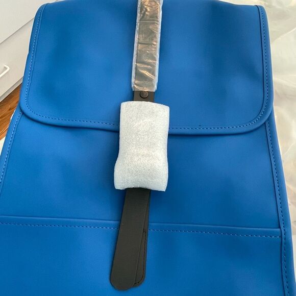 Rains Solid W3 Waves Backpack Blue Black PU Waterproof Adjustable Shoulder Strap - Picture 7 of 10